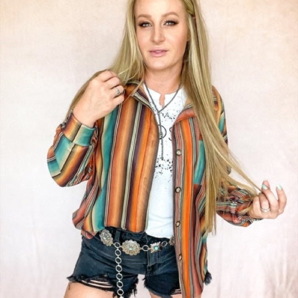 AVERY Serape The Sunset Walk Button Down Shacket Top - Size M